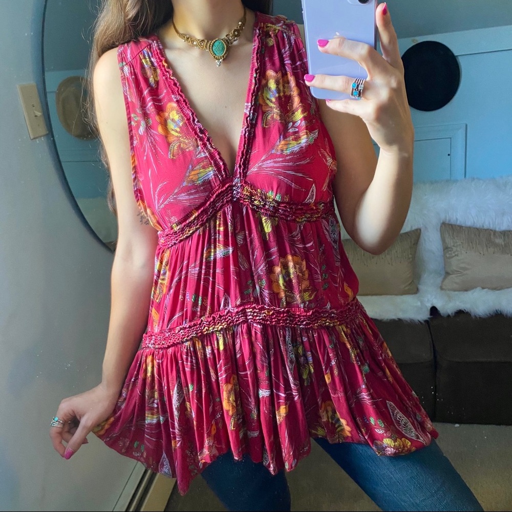 Free People Purple Haze Floral Top In Raspberry